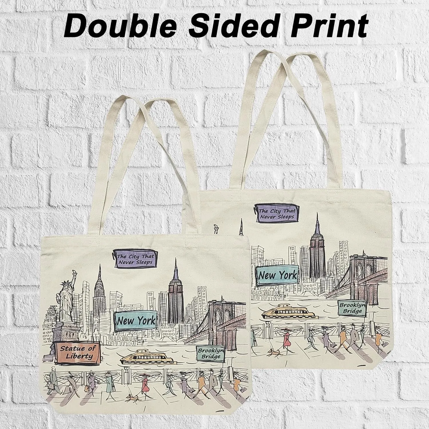 City-Themed Artwork Tote Bag Collection - Designed in the USA, 17"x14", Double Sided Print, Souvenir & Gift
