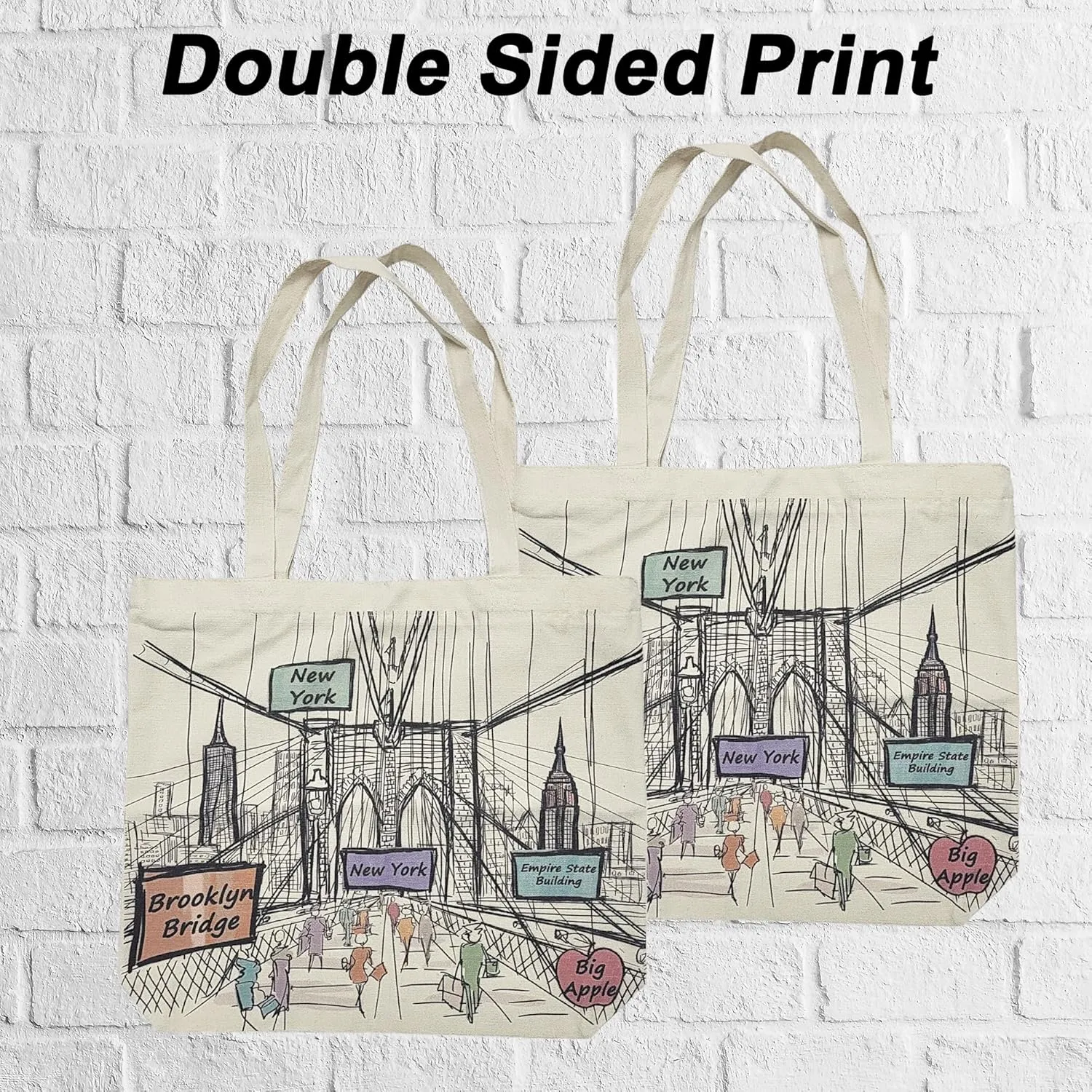 City-Themed Artwork Tote Bag Collection - Designed in the USA, 17"x14", Double Sided Print, Souvenir & Gift