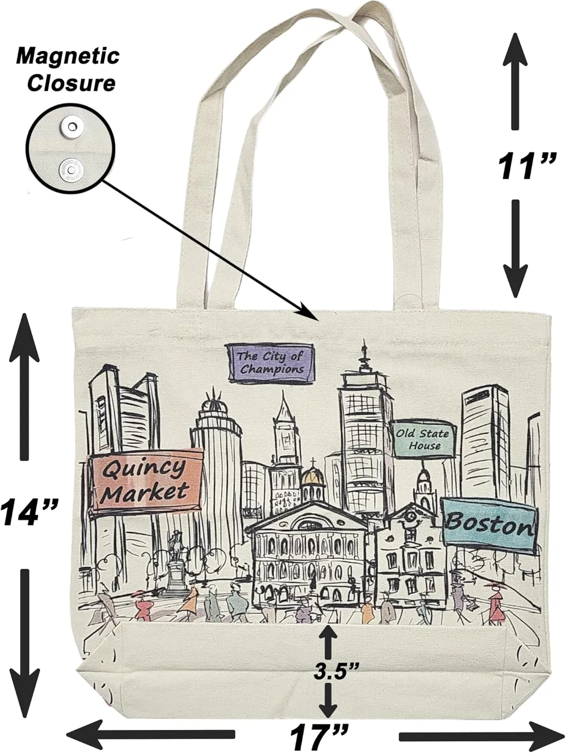 City-Themed Artwork Tote Bag Collection - Designed in the USA, 17"x14", Double Sided Print, Souvenir & Gift