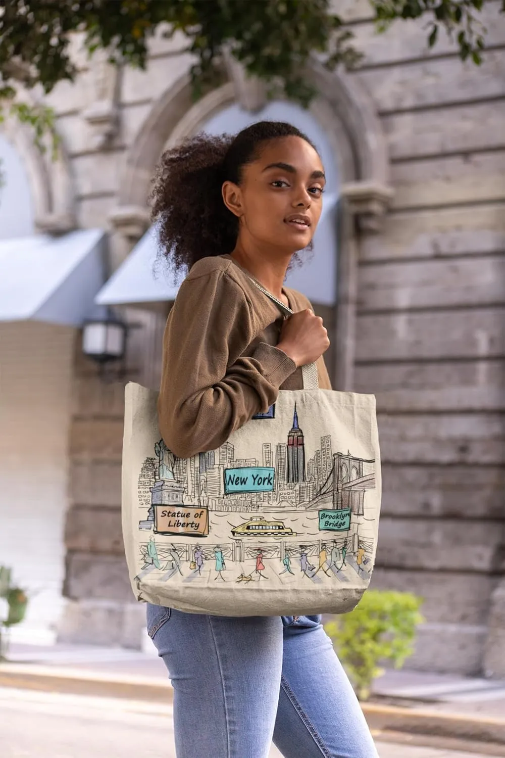 City-Themed Artwork Tote Bag Collection - Designed in the USA, 17"x14", Double Sided Print, Souvenir & Gift