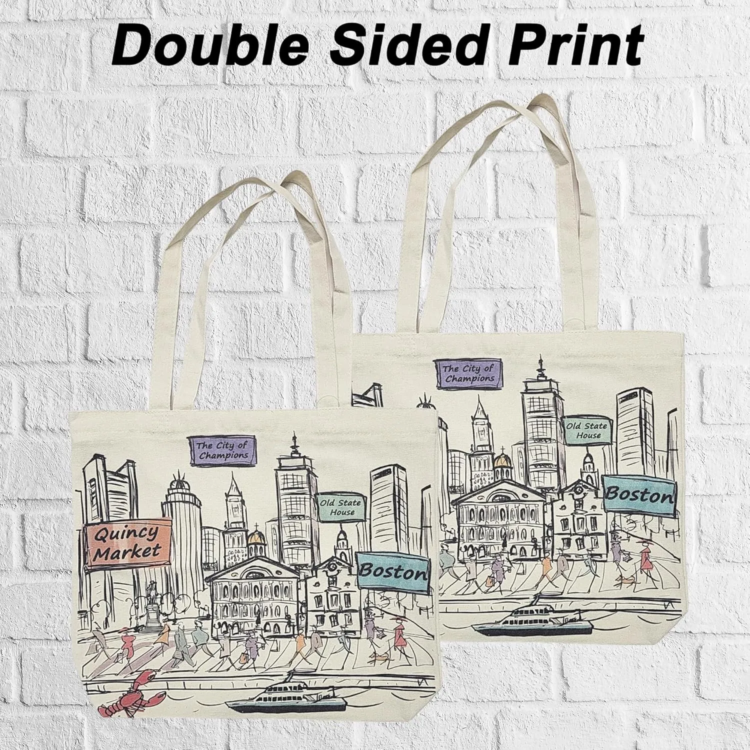 City-Themed Artwork Tote Bag Collection - Designed in the USA, 17"x14", Double Sided Print, Souvenir & Gift