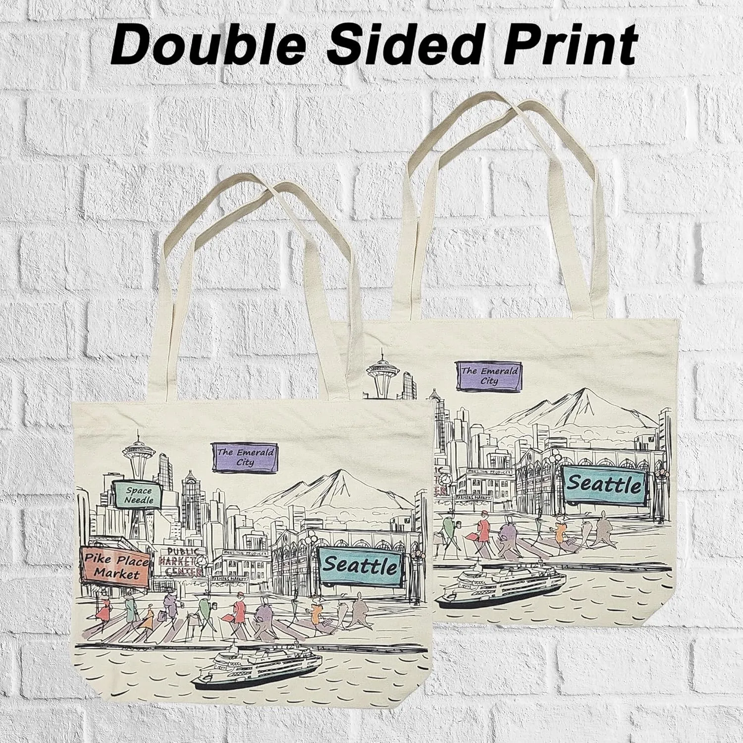 City-Themed Artwork Tote Bag Collection - Designed in the USA, 17"x14", Double Sided Print, Souvenir & Gift