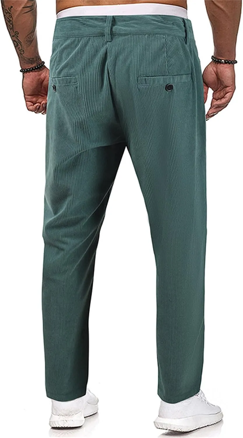 Classic Fit Stretch Corduroy Pants for Men Causal Relaxed Fit Tapered Sweatpants Athletic Slim Fit Straight-Leg