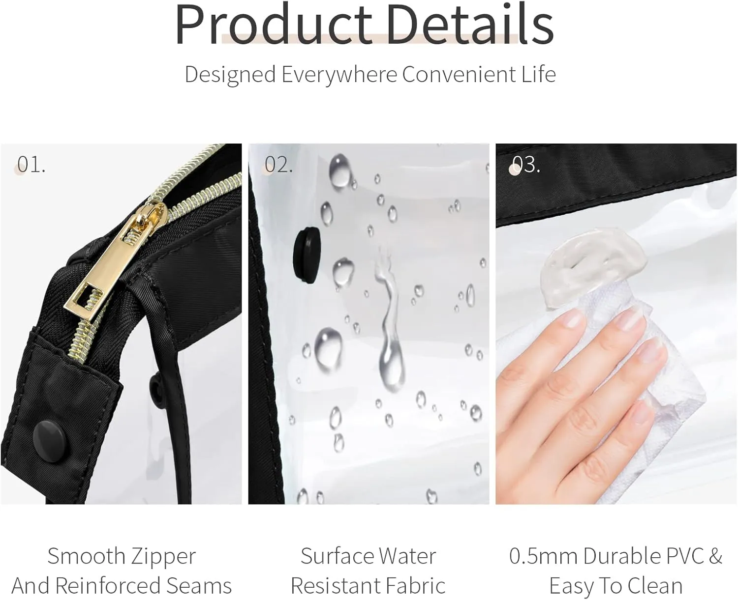 Clear Toiletry Bags, Perfect Size Clear Pouches with Zipper for Traveling, Sturdy Clear Makeup Bags for Home Storage Organizing, Vacation, Travel accessories (3 Pack)