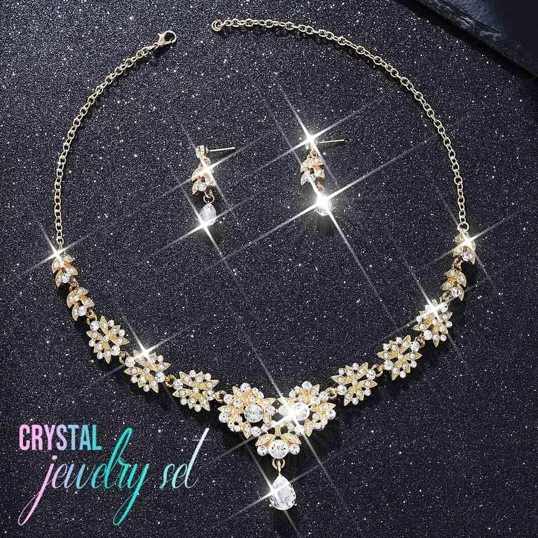 CLOACE Rhinestone Wedding Bridal Jewelry Set Silver Sparkly Earrings Prom Necklace Jewelry Accessories for Women