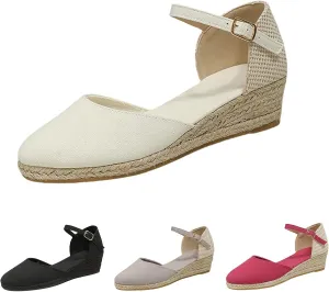 Closed Toe Espadrilles Wedges for Women Hoop and Loop Strap Dressy Summer Sandals 2025 Trendy Platform Slip On Wedges Comfortable Lightweight Walking Shoes Casual Breathable