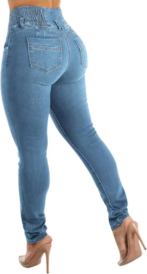Colombian Jeans Women Butt Lifting Elastic Waist High Waisted Jeans Tummy Control Stretchy Skinny Pants