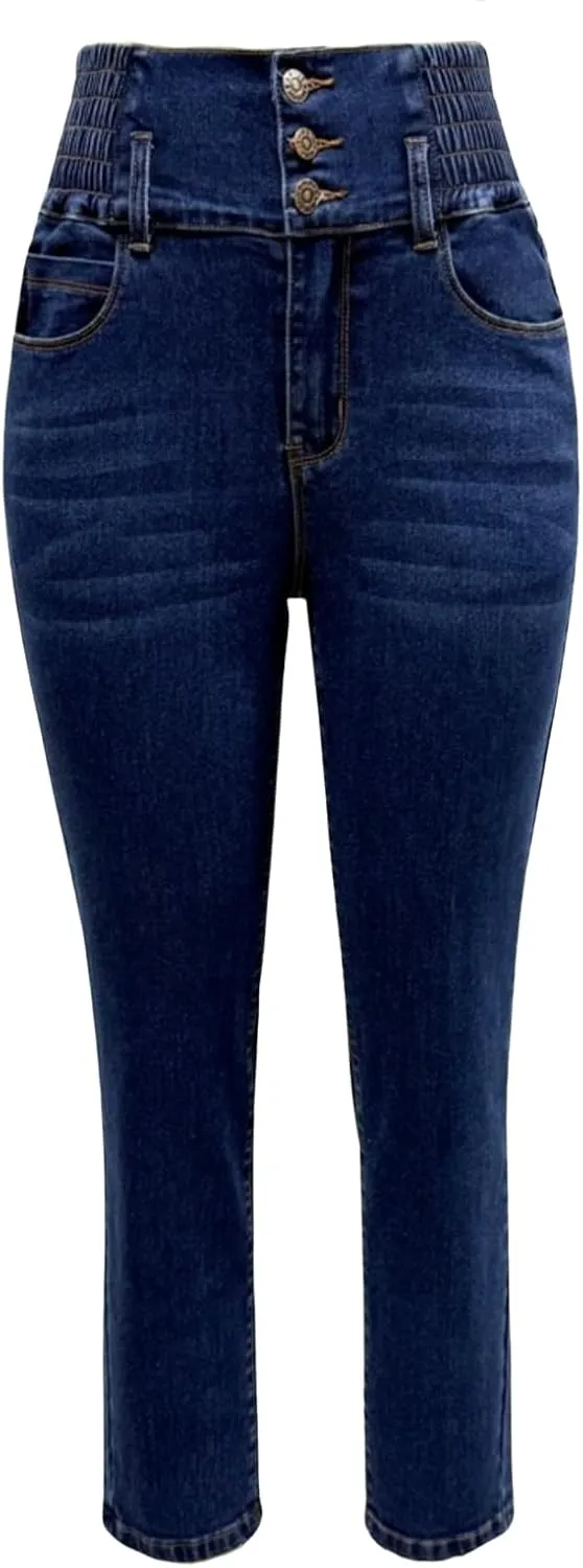 Colombian Jeans Women Butt Lifting Elastic Waist High Waisted Jeans Tummy Control Stretchy Skinny Pants
