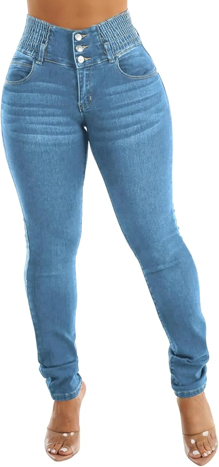 Colombian Jeans Women Butt Lifting Elastic Waist High Waisted Jeans Tummy Control Stretchy Skinny Pants