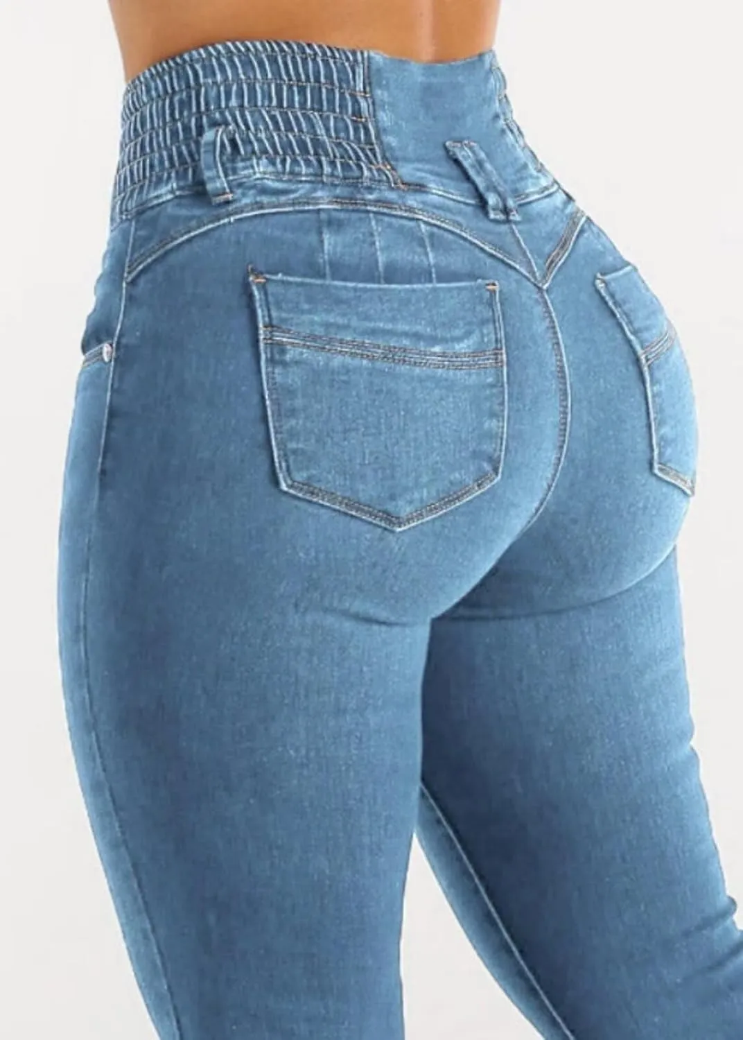 Colombian Jeans Women Butt Lifting Elastic Waist High Waisted Jeans Tummy Control Stretchy Skinny Pants
