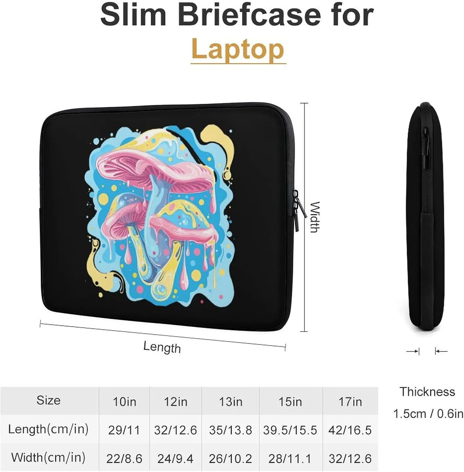 Colorful Mushrooms Psychedelic Personalized Laptop Bag Business Casual Laptop Cases Slim Computer Bag Briefcase