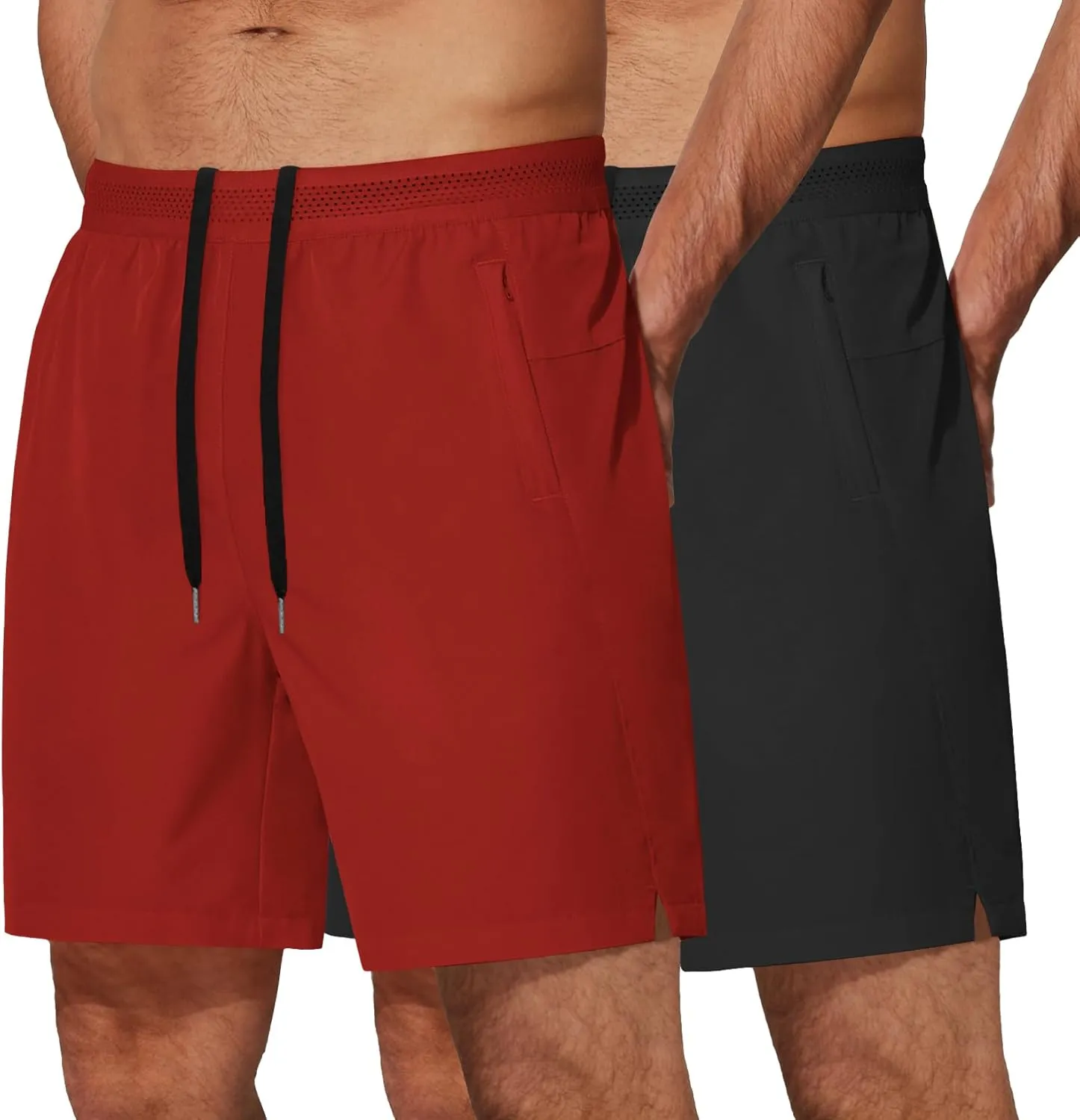 COOFANDY Mens Athletic Running Shorts 7'' Gym Workout Shorts Lightweight Drawstring Training Shorts with Zipper Pockets
