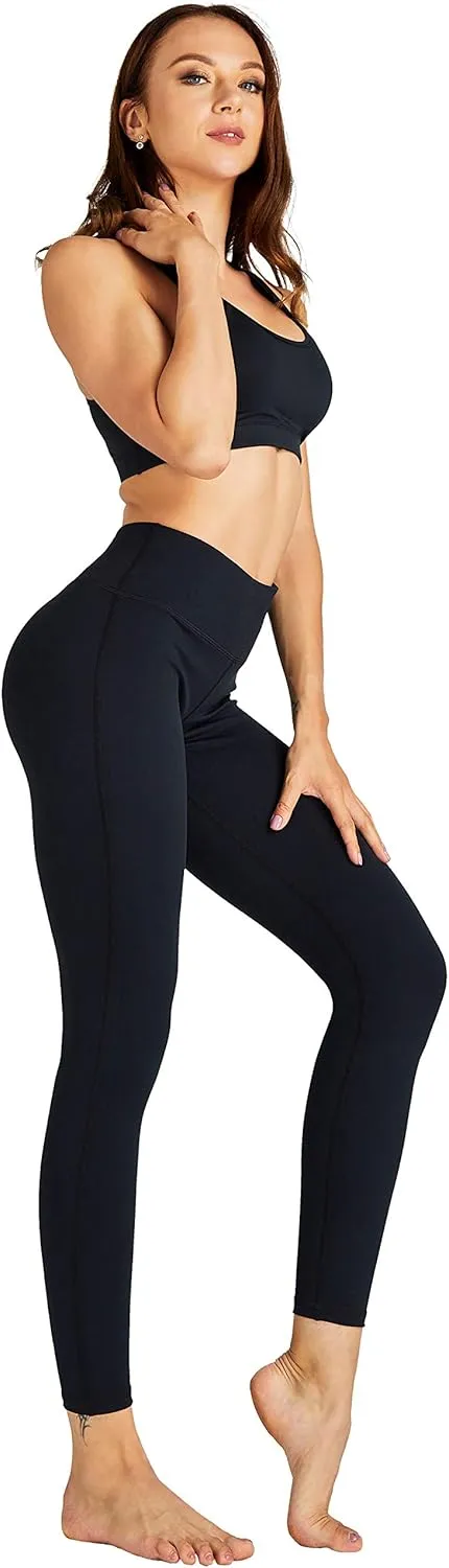 COOLOMG Women Yoga Leggings Running Tights Low Rise Leggings Workout Gym with Hidden Pockets