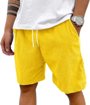 Corduroy Shorts Men Casual Lightweight Elastic Waist Shorts 7 Inch Loose Slim Fit Summer Beach Short with Pockets