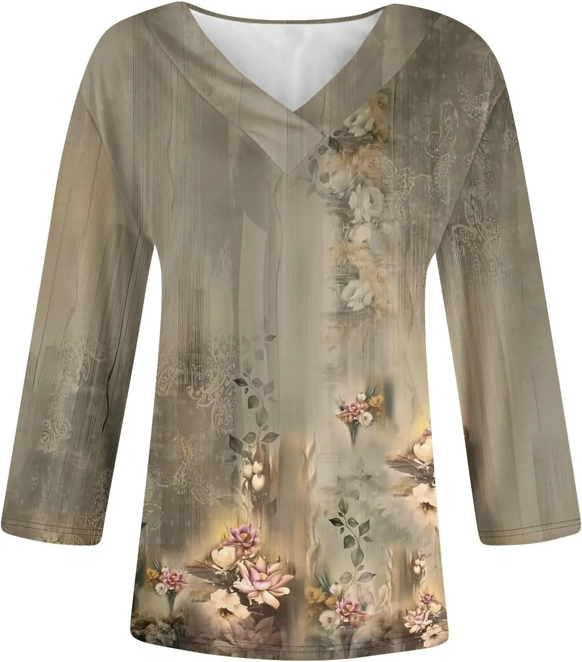 COTECRAM 3/4 Length Sleeve Womens Tops V Neck Dressy Casual Tunic Tops Spring Summer Loose Fit Blouse Shirts 2025