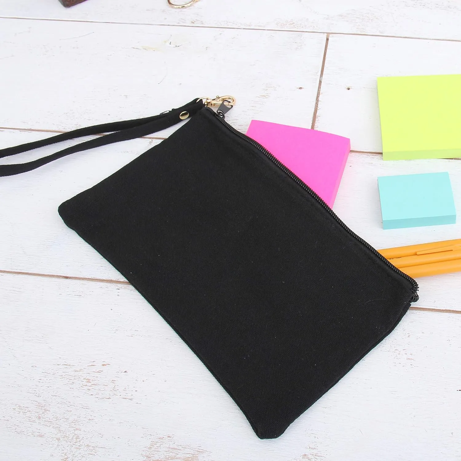 Cotton Canvas Small Wristlet Bag Make-up Organizer Makeup Bag - 100% Cotton Heavy Duty Canvas 5"x9" - Natural