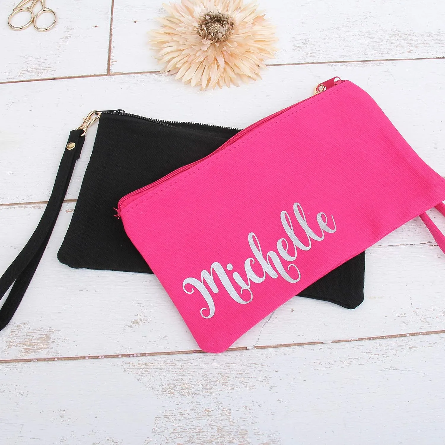 Cotton Canvas Small Wristlet Bag Make-up Organizer Makeup Bag - 100% Cotton Heavy Duty Canvas 5"x9" - Natural