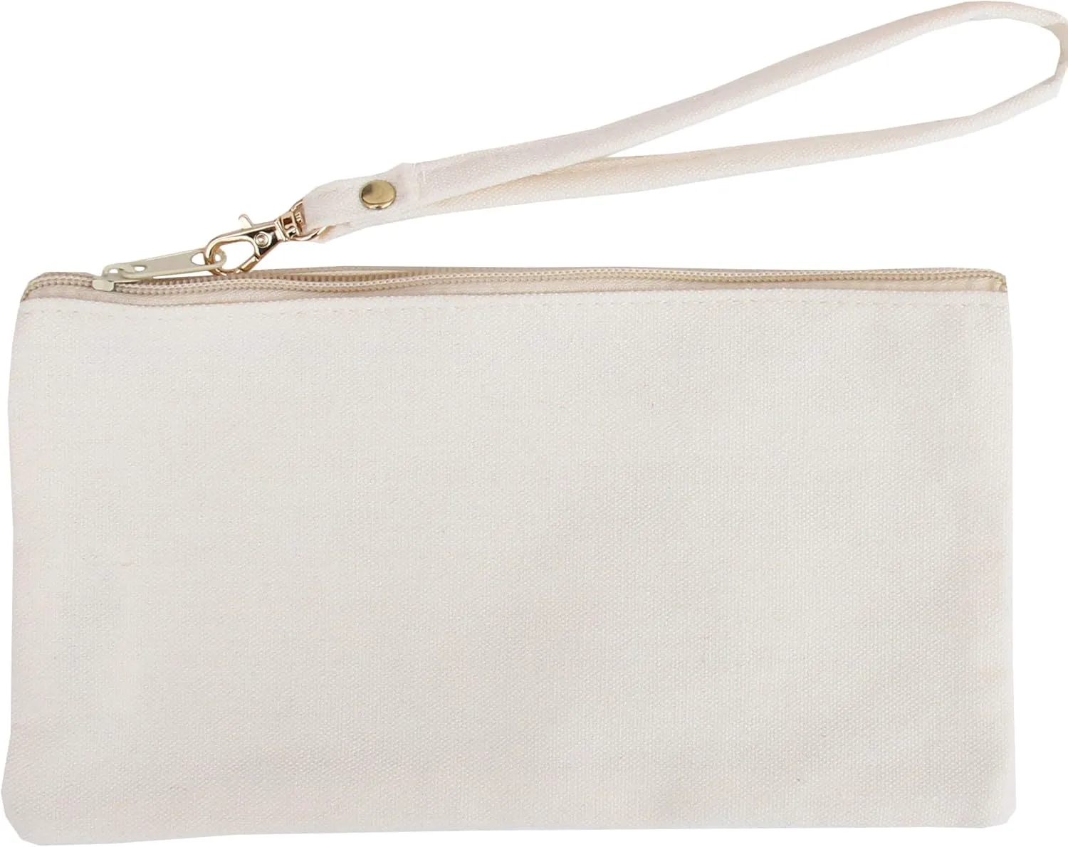 Cotton Canvas Small Wristlet Bag Make-up Organizer Makeup Bag - 100% Cotton Heavy Duty Canvas 5"x9" - Natural