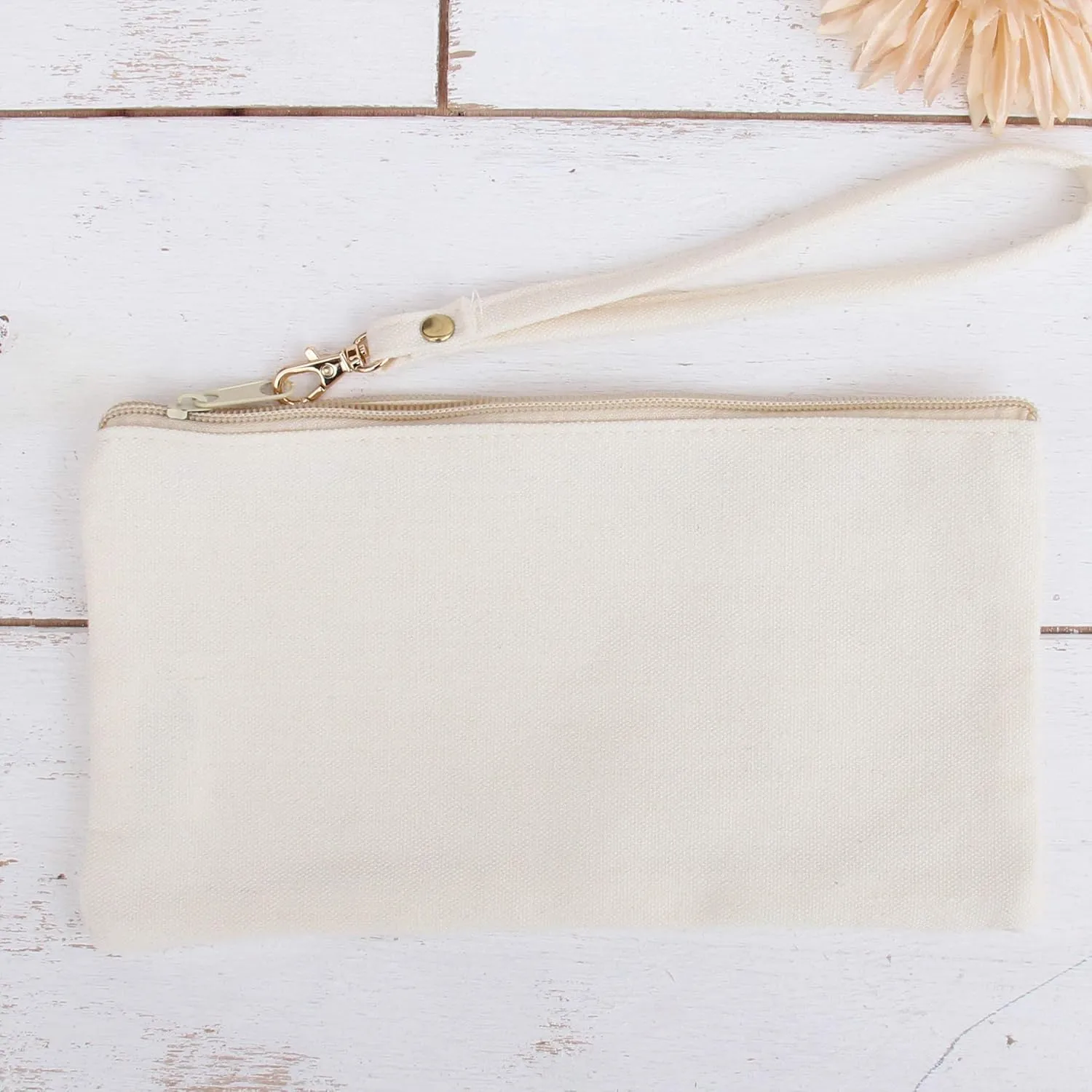 Cotton Canvas Small Wristlet Bag Make-up Organizer Makeup Bag - 100% Cotton Heavy Duty Canvas 5"x9" - Natural