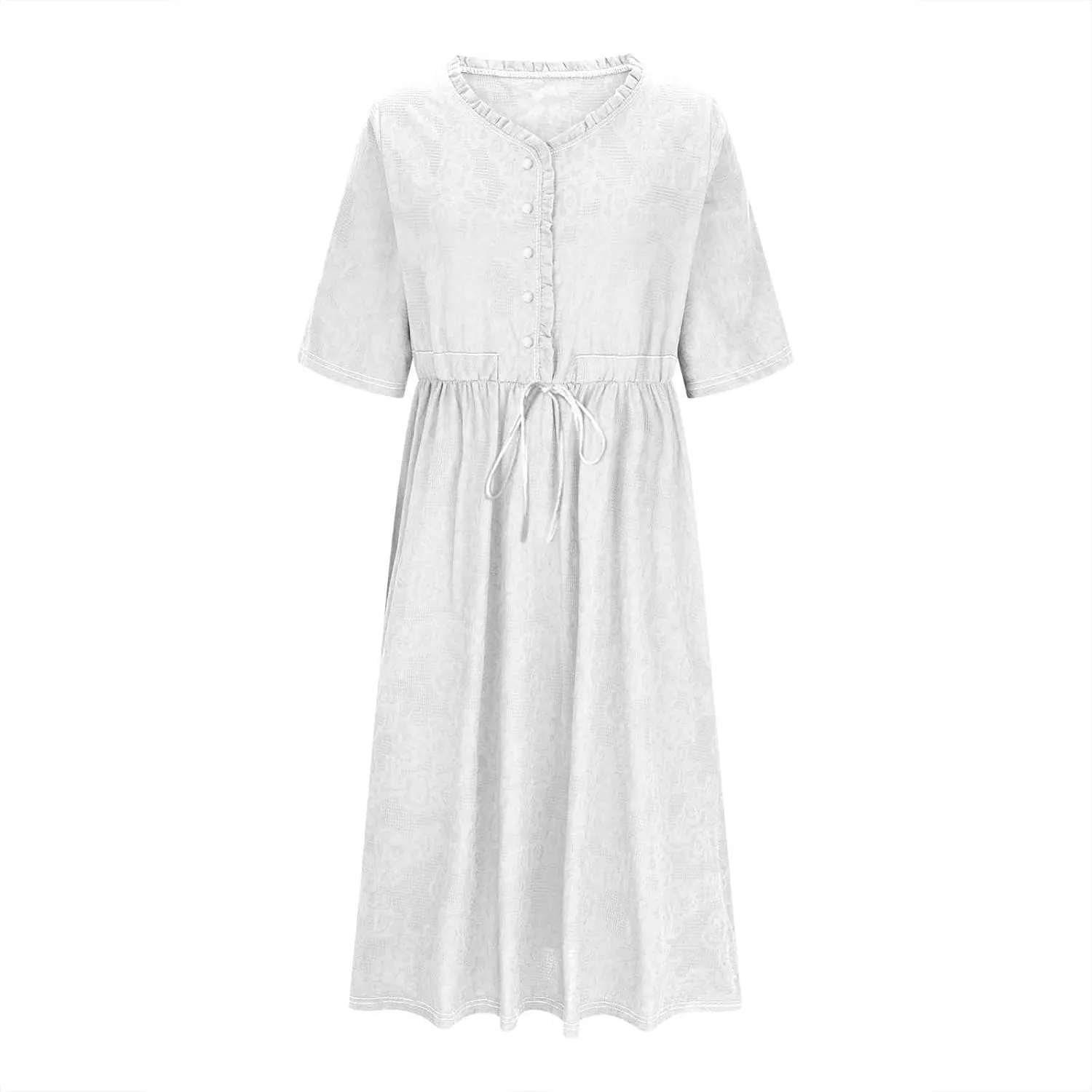 Cotton Dresses for Women 2025 Casual Short Sleeve Linen Dresses Summer Button Down Midi Dress Drawstring Beach Dress