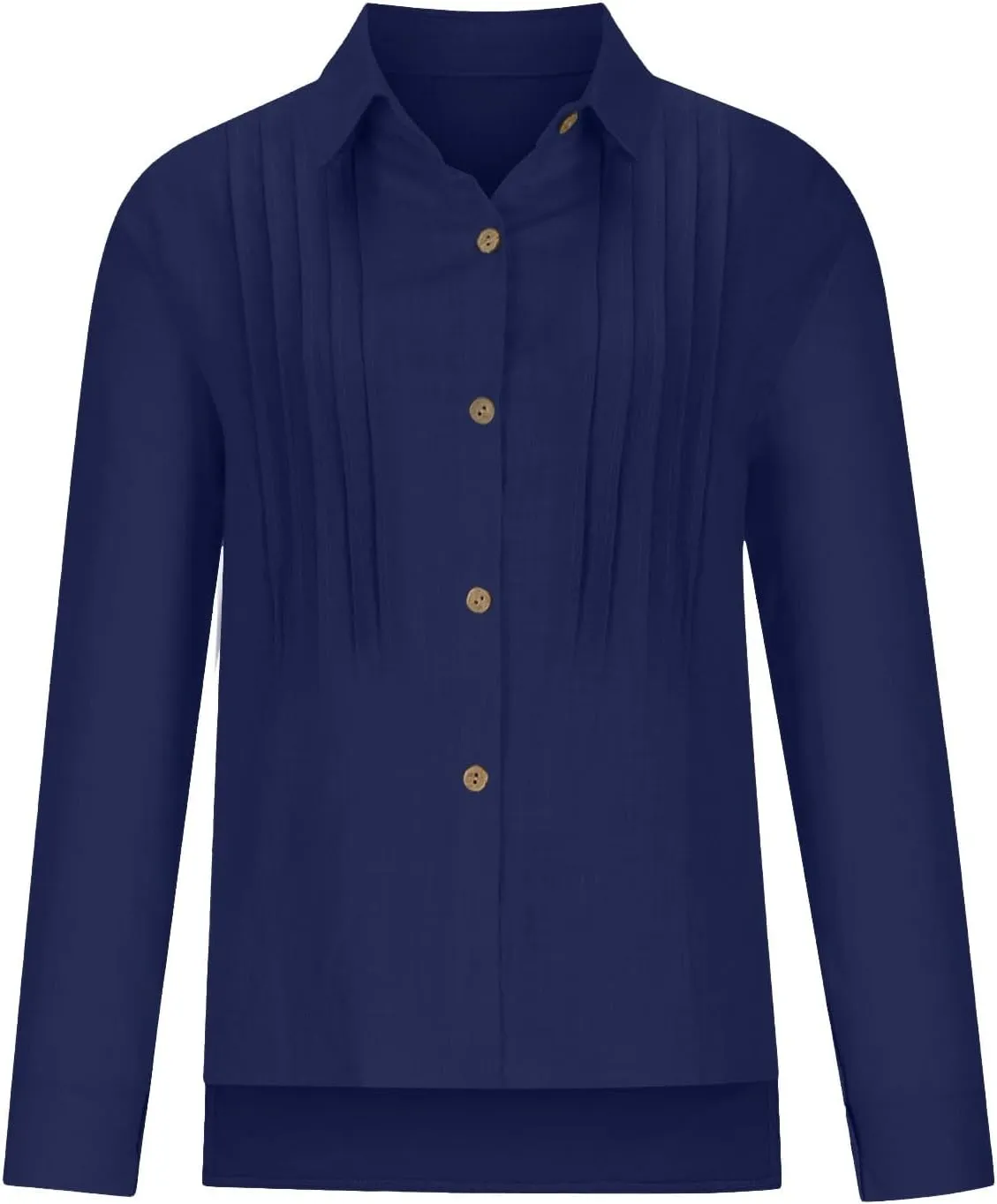 Cotton Linen Shirts for Women Summer Long Sleeve Button Down Shirt Pleated Front Gauze Tops Loose Casual Blouses