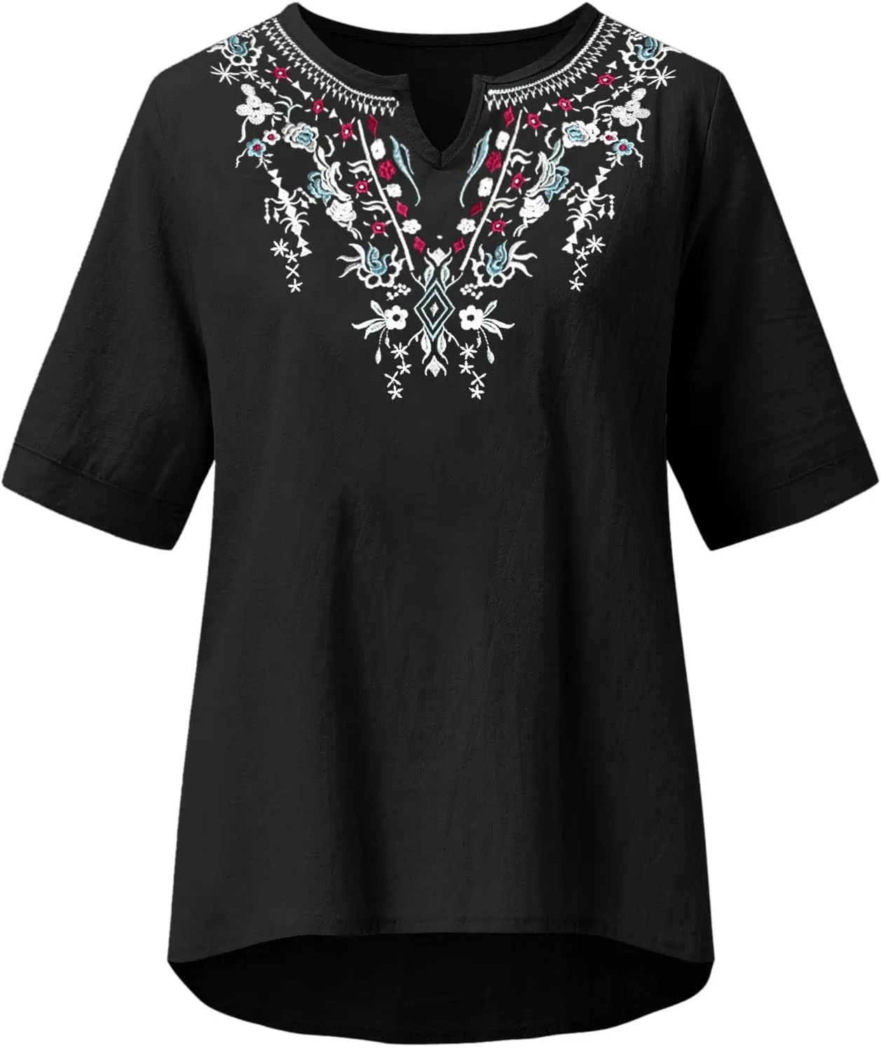 Cotton Shirts for Women Fashion Embroidery Short Sleeve Tops Casual Loose Fit Summer Blouses Comfy Size T-Shirts