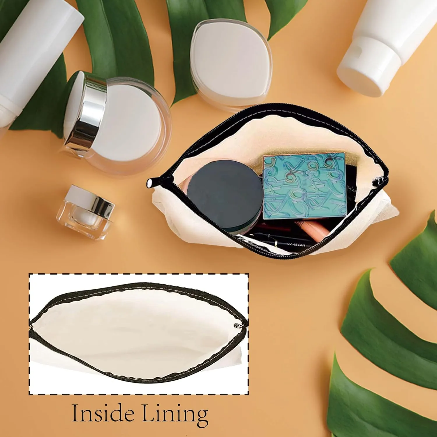 CREATCABIN Black Mushroom Canvas Makeup Bags Cosmetic Bag Multipurpose Case Iron on Transfer Metal Zipper Sublimation Blanks Gothic Bag Purse Pouches Travel Toiletry Bag for DIY 10x7Inch