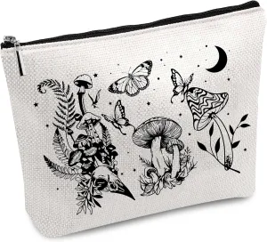 CREATCABIN Black Mushroom Canvas Makeup Bags Cosmetic Bag Multipurpose Case Iron on Transfer Metal Zipper Sublimation Blanks Gothic Bag Purse Pouches Travel Toiletry Bag for DIY 10x7Inch