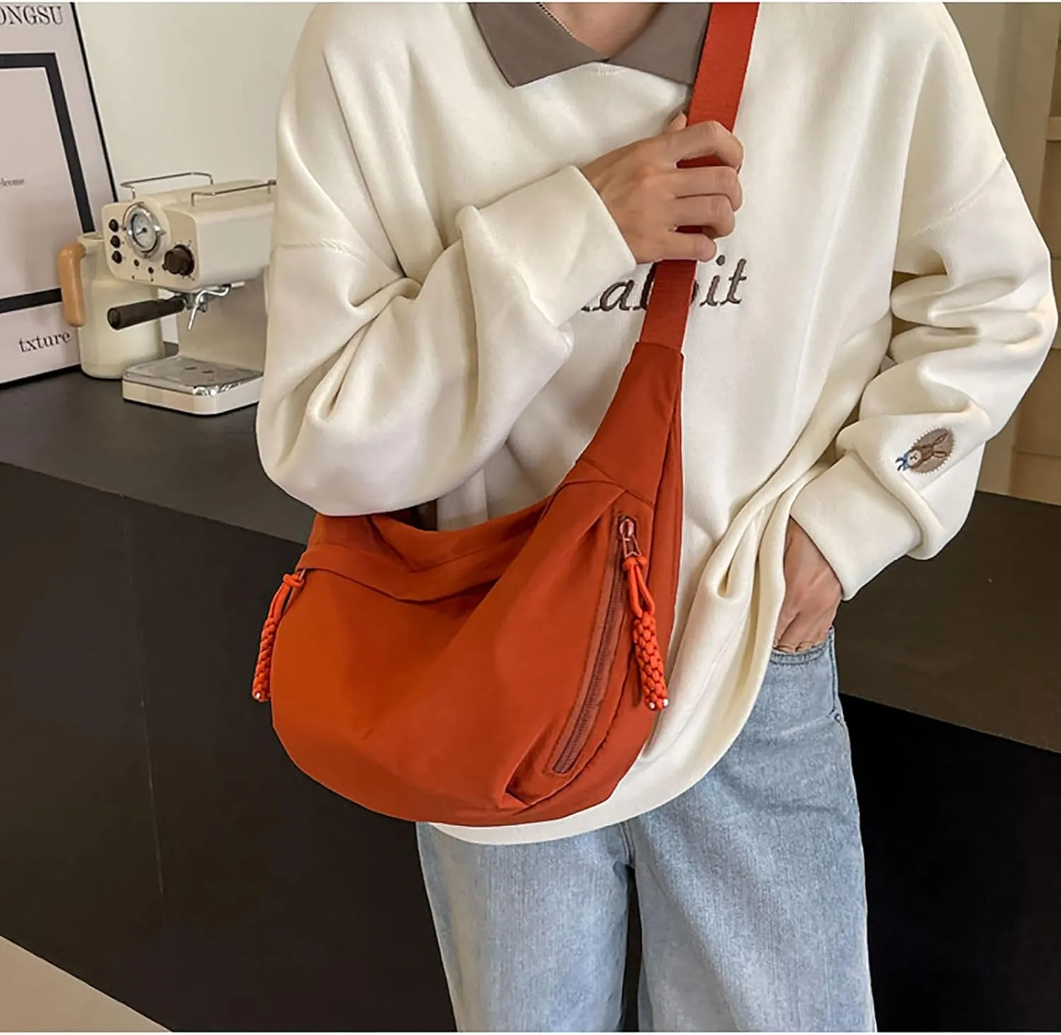 Crescent Shoulder Bag Nylon Crossbody Bag for Women Nylon Hobo Bags Slouchy Sling Purse Dumpling Bags