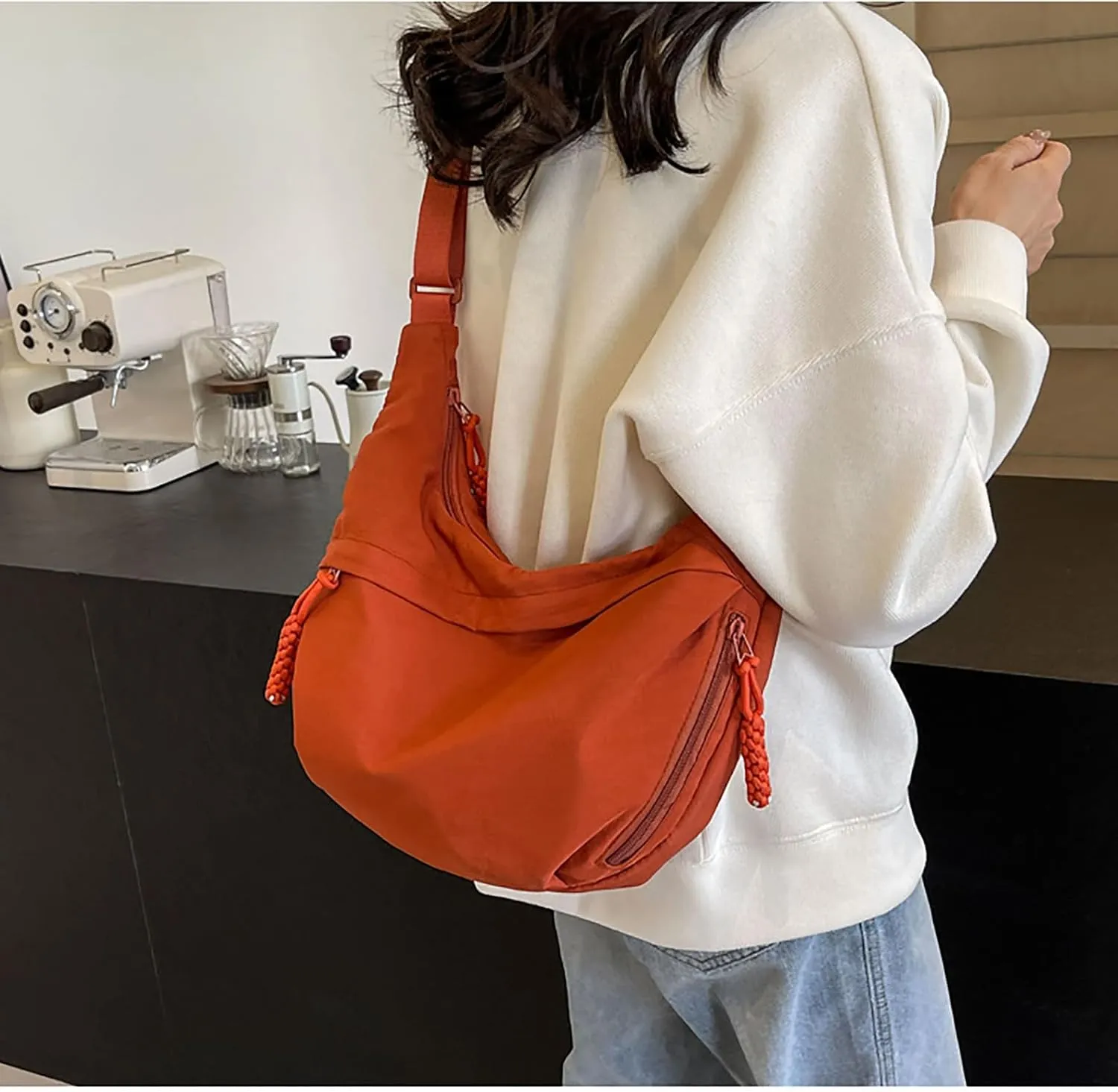 Crescent Shoulder Bag Nylon Crossbody Bag for Women Nylon Hobo Bags Slouchy Sling Purse Dumpling Bags