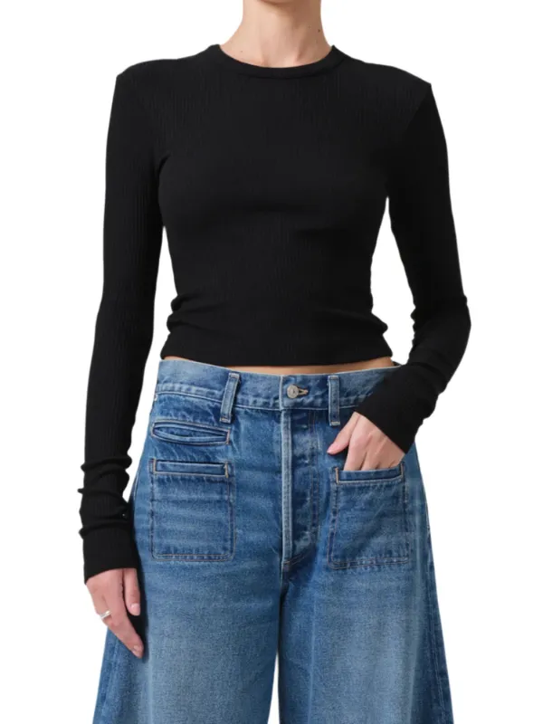 Cropped Faena Crewneck in Black