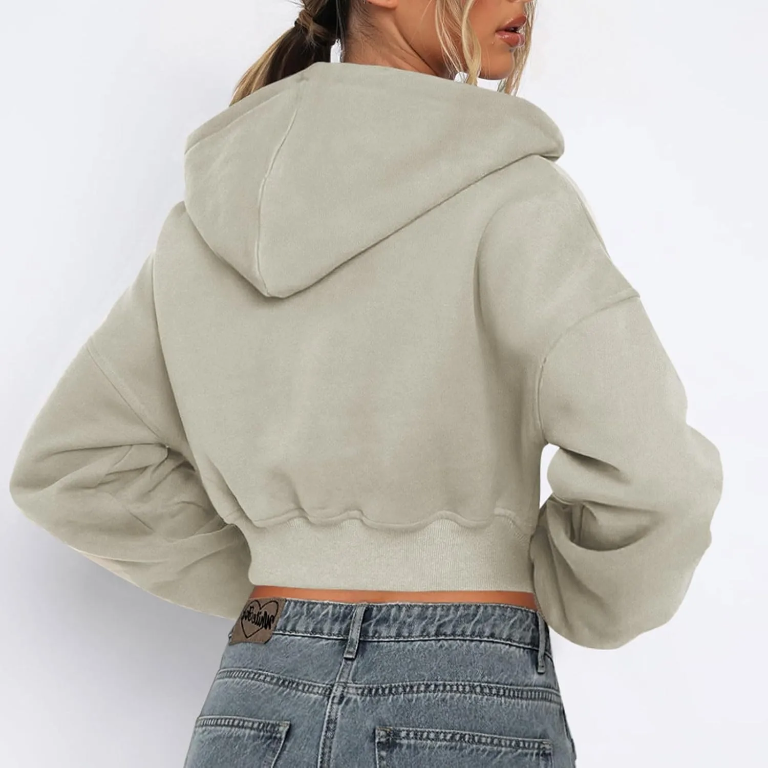 Cropped Hoodie Women Zip Up Long Sleeve Solid Lightweight Thin Sweatshirts Fall Casual Fleece Cute Hoodies Tops
