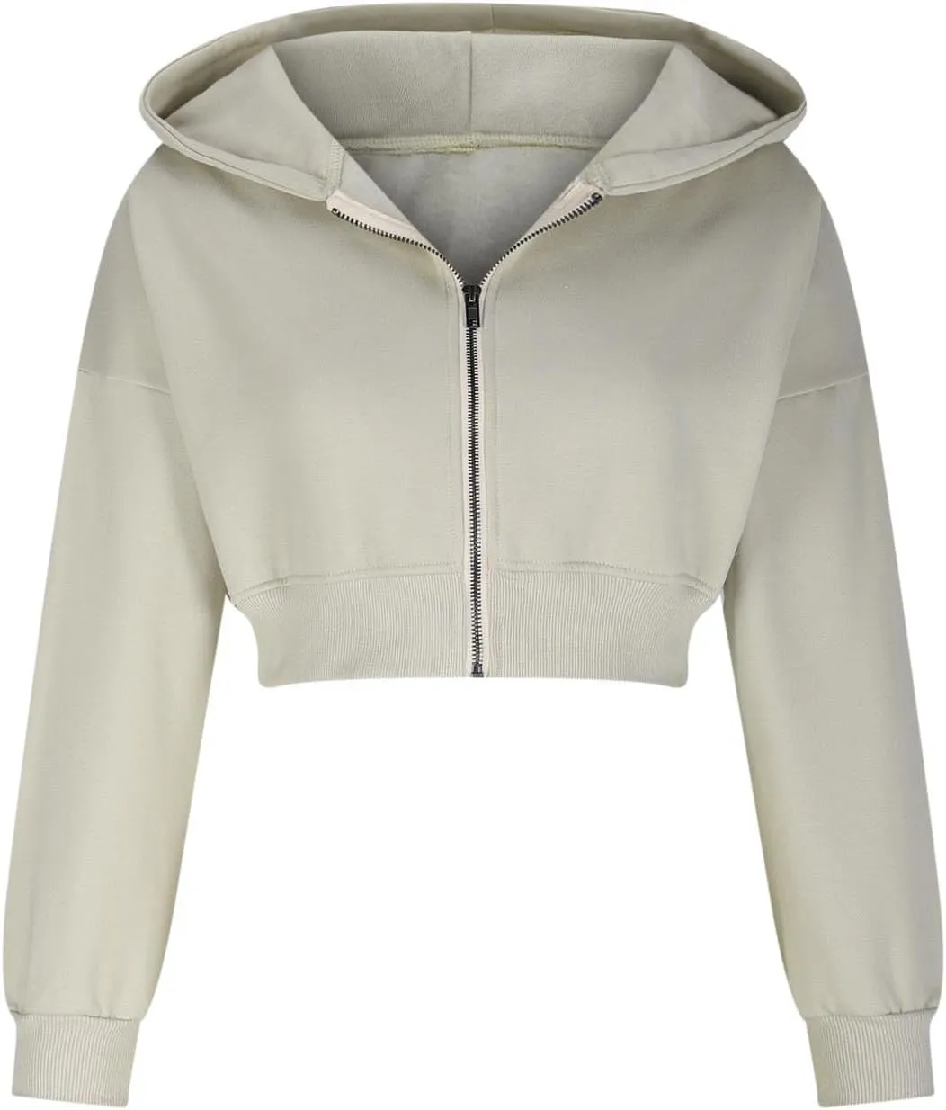Cropped Hoodie Women Zip Up Long Sleeve Solid Lightweight Thin Sweatshirts Fall Casual Fleece Cute Hoodies Tops