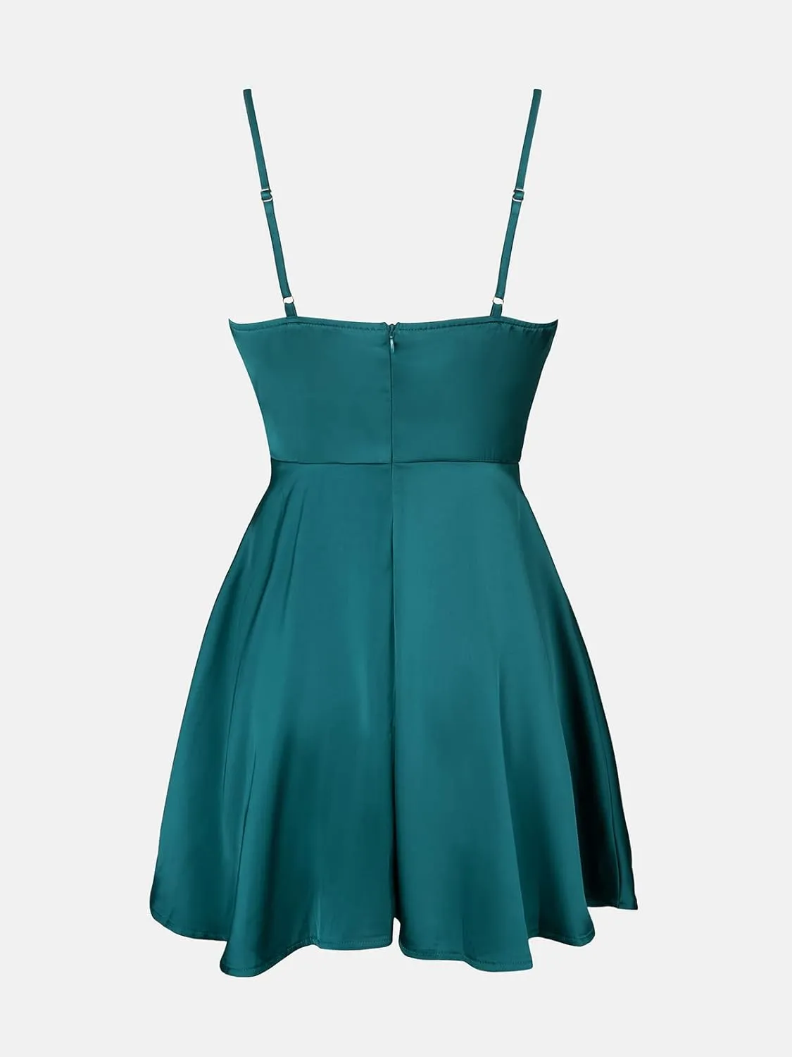CUPSHE Women's Cowl Neck Satin Short Dress Sleeveless Formal Dress Cami Straps Hunter Green Mini Dress