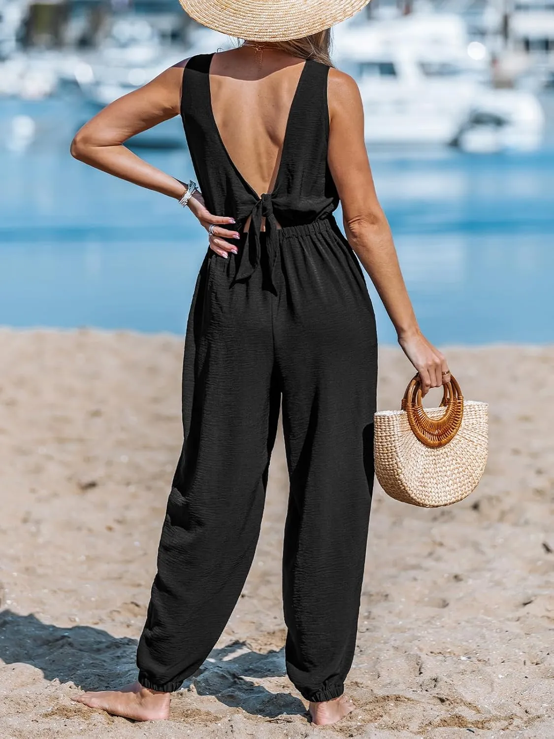 CUPSHE Women's Sleeveless Woven Sleeveless Wide Leg Dressy Casual Jumpsuit Beach Vacation Outfits