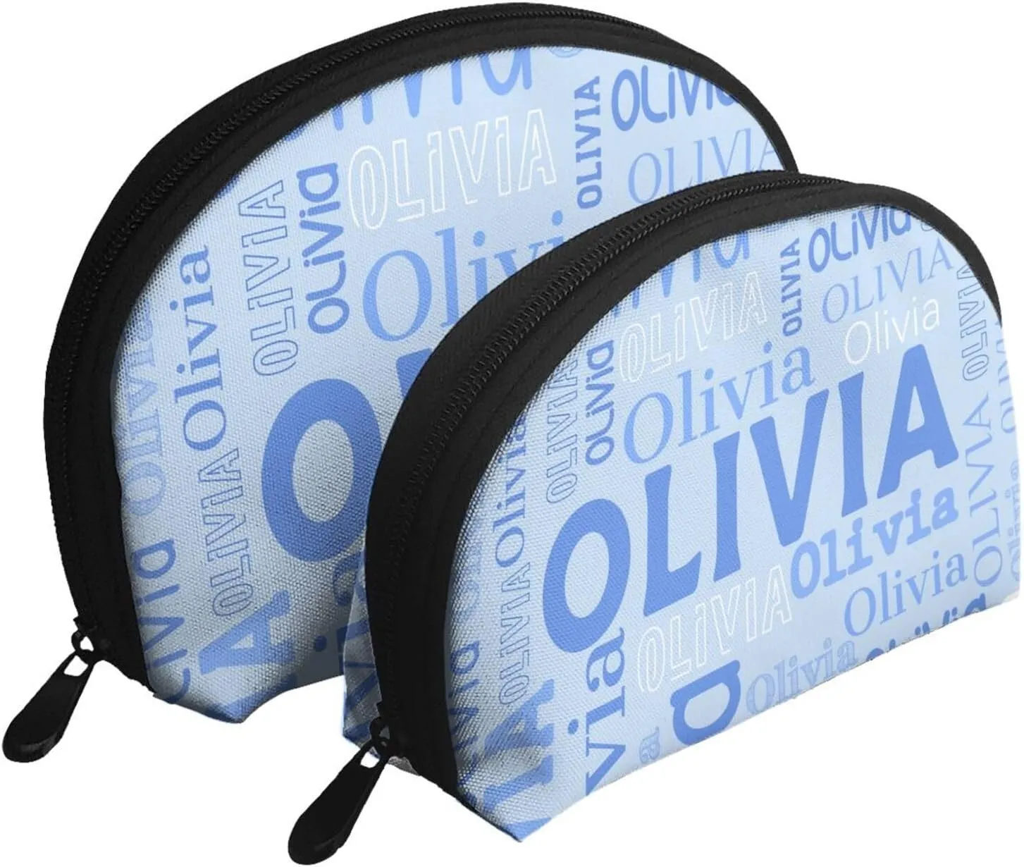 Custom 2 Pcs Cosmetic Bags with Name, personalized Name Portable Clutch Pouch Set for Travel Camper Bathroom, Customized 2PCS Name Portable Makeup Bags with Zipper Gifts for Women Girls (Light Blue)