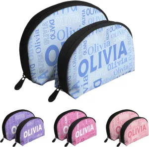 Custom 2 Pcs Cosmetic Bags with Name, personalized Name Portable Clutch Pouch Set for Travel Camper Bathroom, Customized 2PCS Name Portable Makeup Bags with Zipper Gifts for Women Girls (Light Blue)