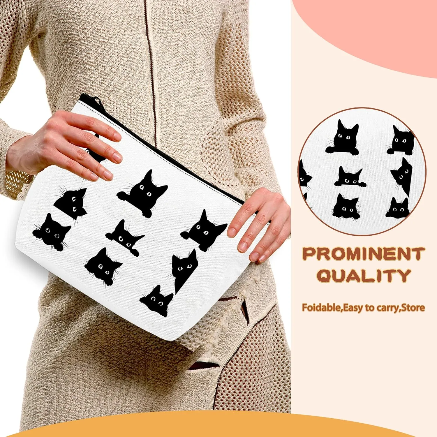 Cute Black Cat Cosmetic Bags Makeup Bags Toiletry Bag Large Capacity Organizer Pouch with Zipper Travel Accessories for Women Girls