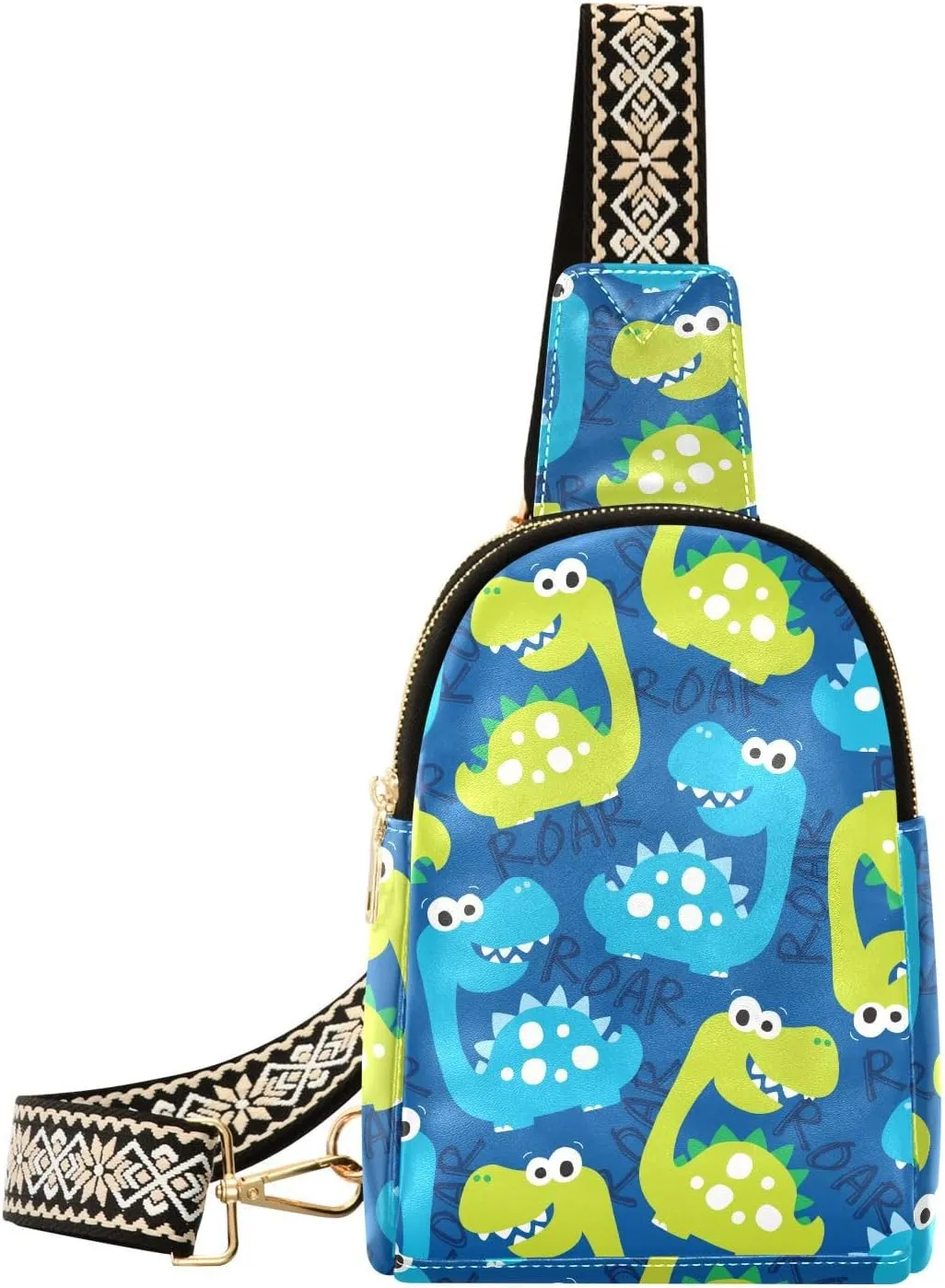 Cute Dinosaur Fanny Pack Crossbody PC Leather Small Sling Bag for Women Cartoon Dino Fashion Waist Packs Chest Bag for Travel Sports Running Hiking
