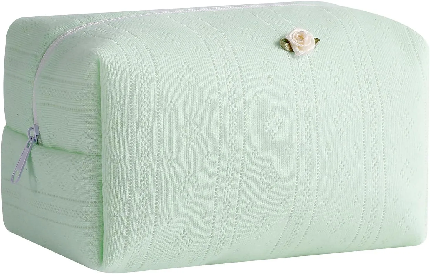 Cute Small Soft Cotton Makeup Bag for Purse, Coquette Aesthetic Cosmetic Pouch with Zipper for Women and Girls, Kawaii Travel Cosmetic Bags (03Green)
