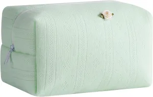 Cute Small Soft Cotton Makeup Bag for Purse, Coquette Aesthetic Cosmetic Pouch with Zipper for Women and Girls, Kawaii Travel Cosmetic Bags (03Green)