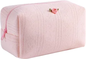 Cute Small Soft Cotton Makeup Bag for Purse, Coquette Aesthetic Cosmetic Pouch with Zipper for Women and Girls, Kawaii Travel Cosmetic Bags (06Pink)