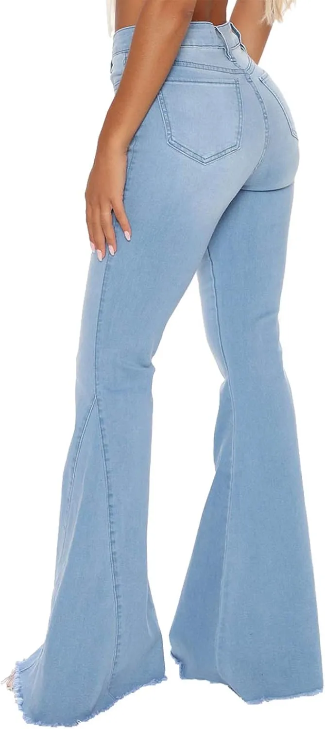 CutieLove Women's Ripped Jeans Bell Bottom Flare Jeans Mid Rise Destroyed Hem Denim Pants