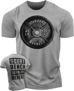 D R DETROIT REBELS Squat Bench Deadlift Repeat Gym Workout Shirts for Men Weight Plate Gym T-Shirt