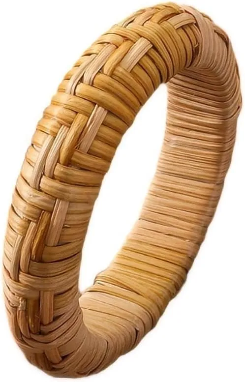 Dainty Rattan Geometric Bracelets Handmade Woven Lightweight Straw Wicker Braid Ethnic Round Statement Chunky Bangle for Women Jewelry