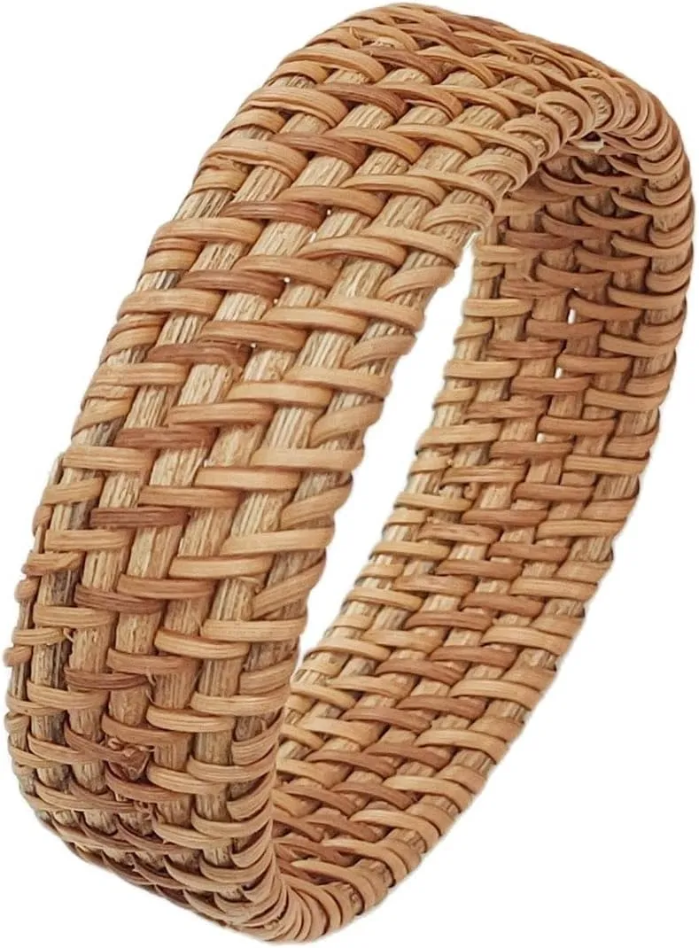 Dainty Rattan Geometric Bracelets Handmade Woven Lightweight Straw Wicker Braid Ethnic Round Statement Chunky Bangle for Women Jewelry