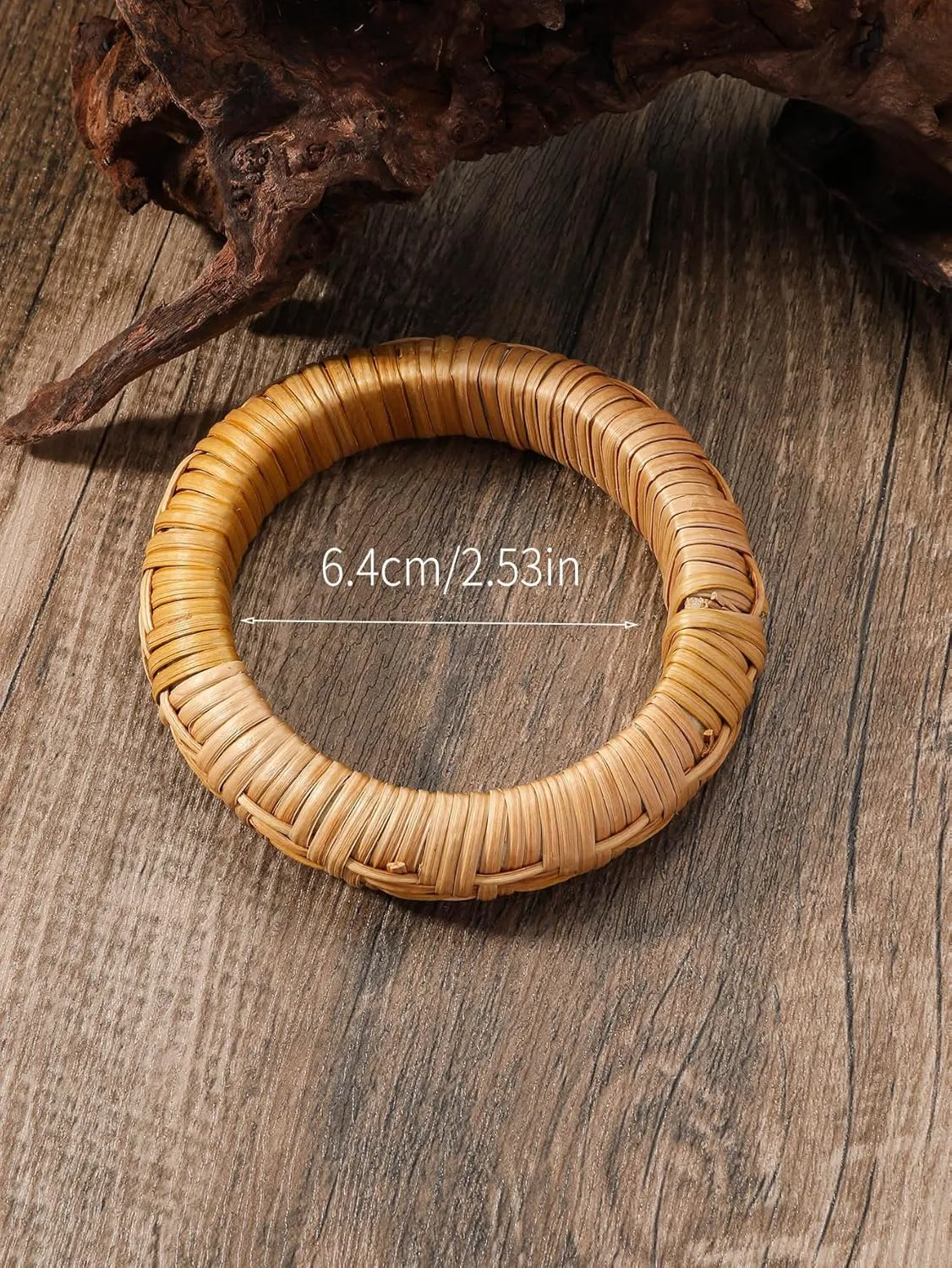 Dainty Rattan Geometric Bracelets Handmade Woven Lightweight Straw Wicker Braid Ethnic Round Statement Chunky Bangle for Women Jewelry