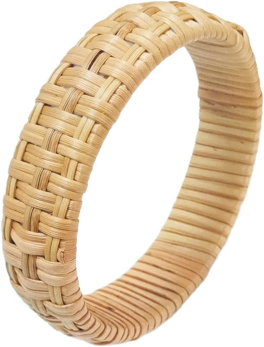 Dainty Rattan Geometric Bracelets Handmade Woven Lightweight Straw Wicker Braid Ethnic Round Statement Chunky Bangle for Women Jewelry