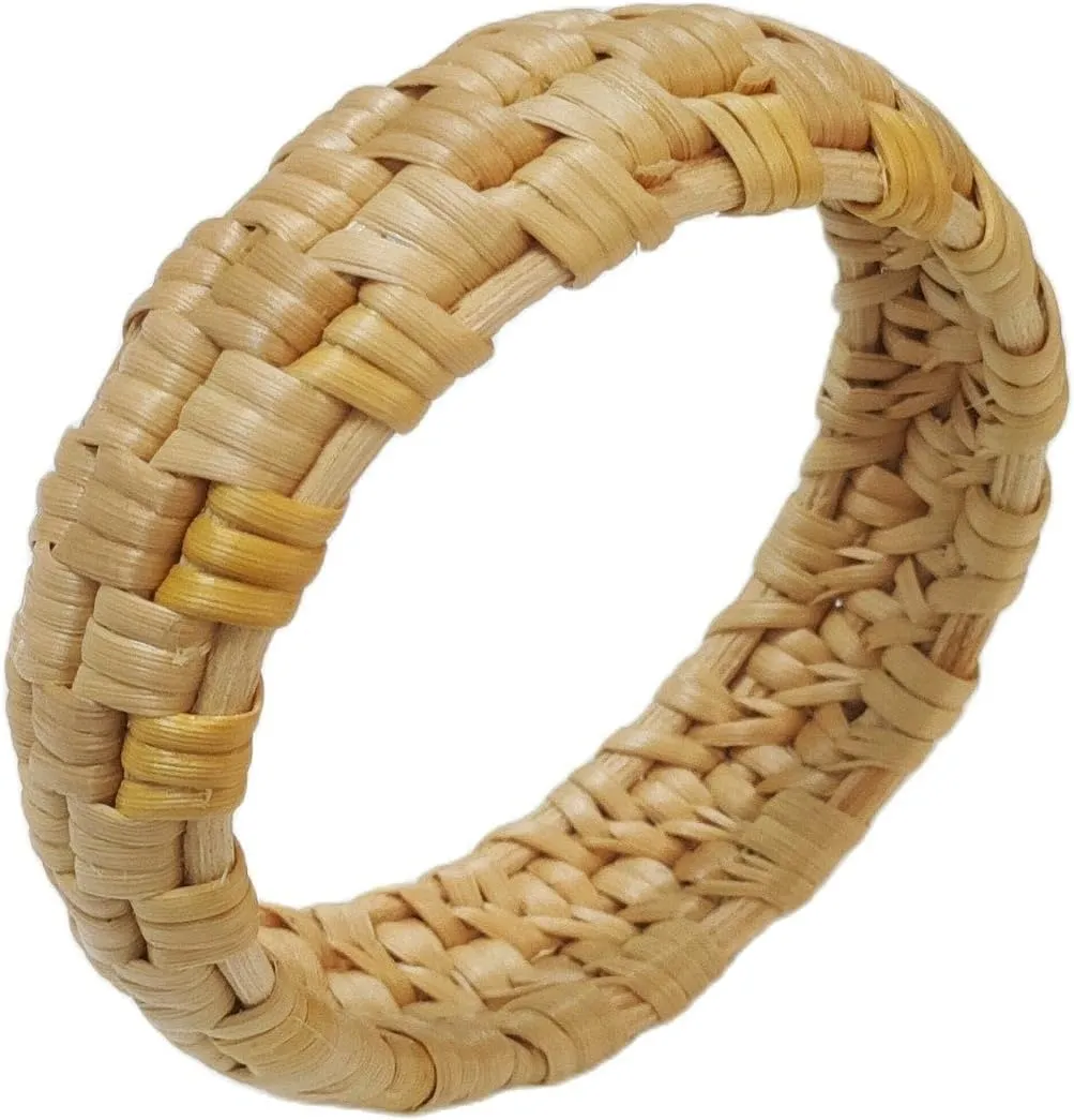 Dainty Rattan Geometric Bracelets Handmade Woven Lightweight Straw Wicker Braid Ethnic Round Statement Chunky Bangle for Women Jewelry