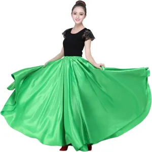 Dance Skirts for Women Satin Full Circle Ankle Length Swing Long Skirt Women Maxi Shiny Skirt for Party Cosplay Belly Dance
